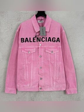 🚩steal Balenciaga Pink Logo Denim Jacket